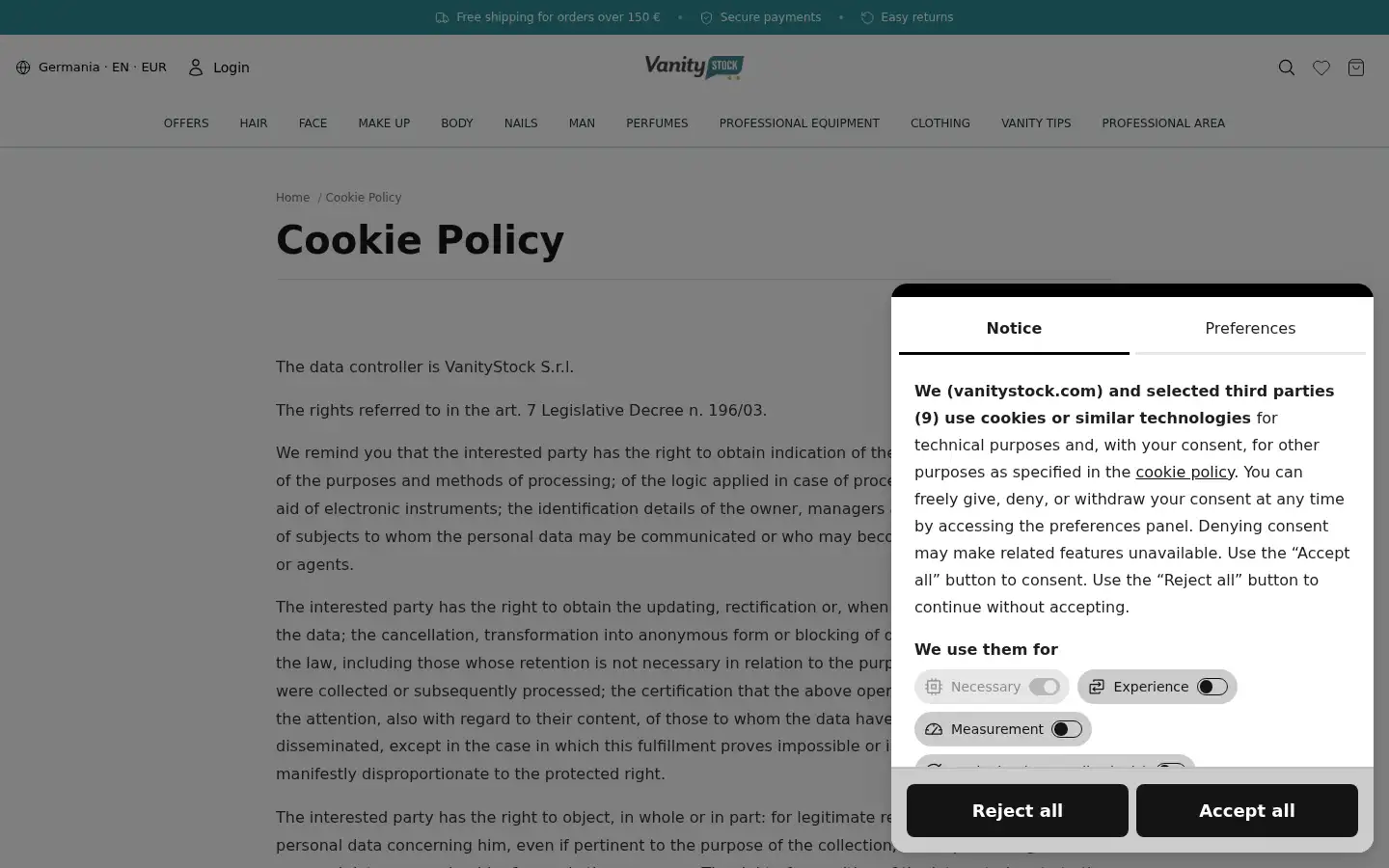 Screenshot of vanitystock.com