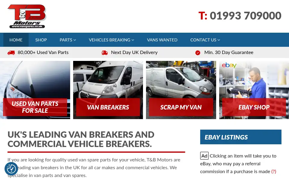 Screenshot of vanspares.co.uk