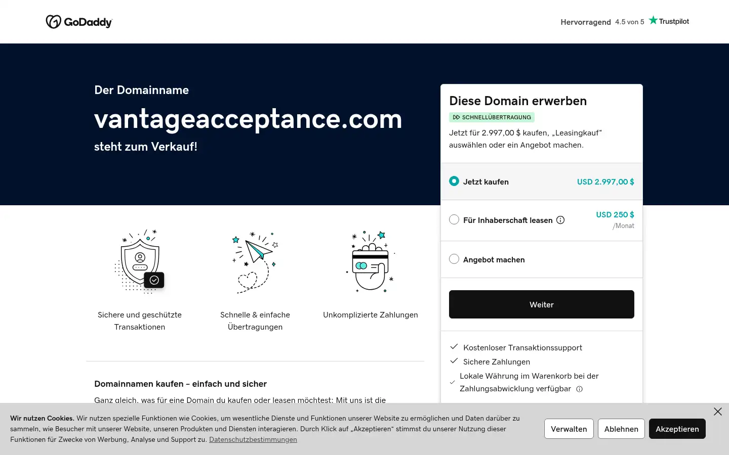 Screenshot of vantageacceptance.com