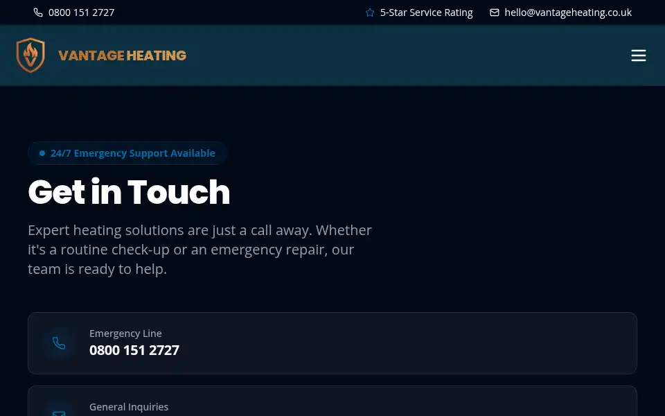 Screenshot of vantageheating.co.uk