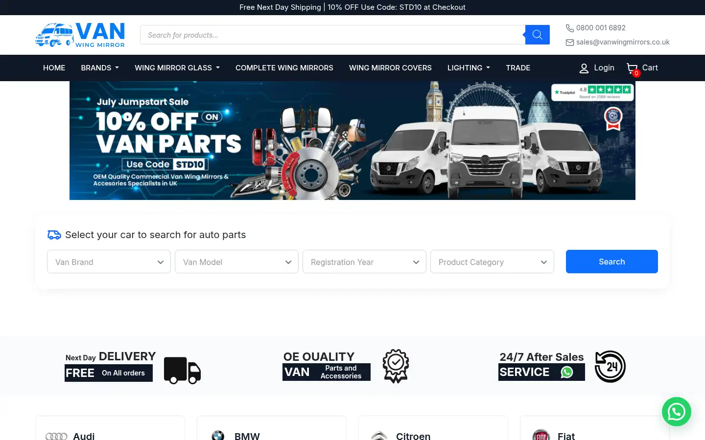 Screenshot of vanwingmirrors.co.uk