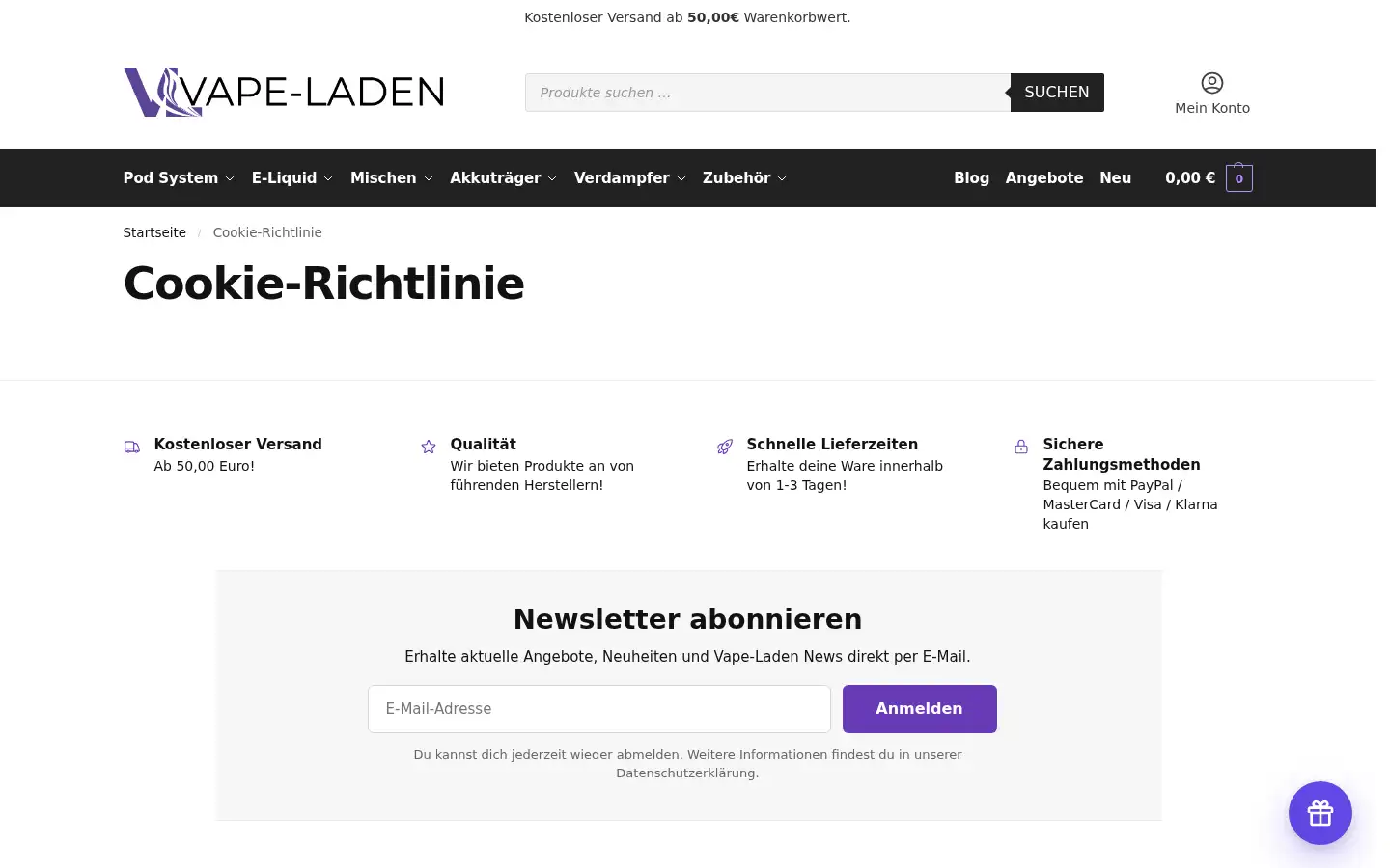 Screenshot of vape-laden.de