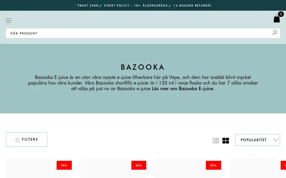 Screenshot of vape.se