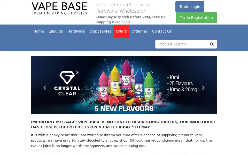 Screenshot of vapebase.co.uk