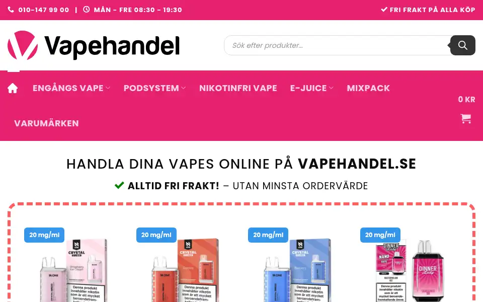 Screenshot of vapehandel.se