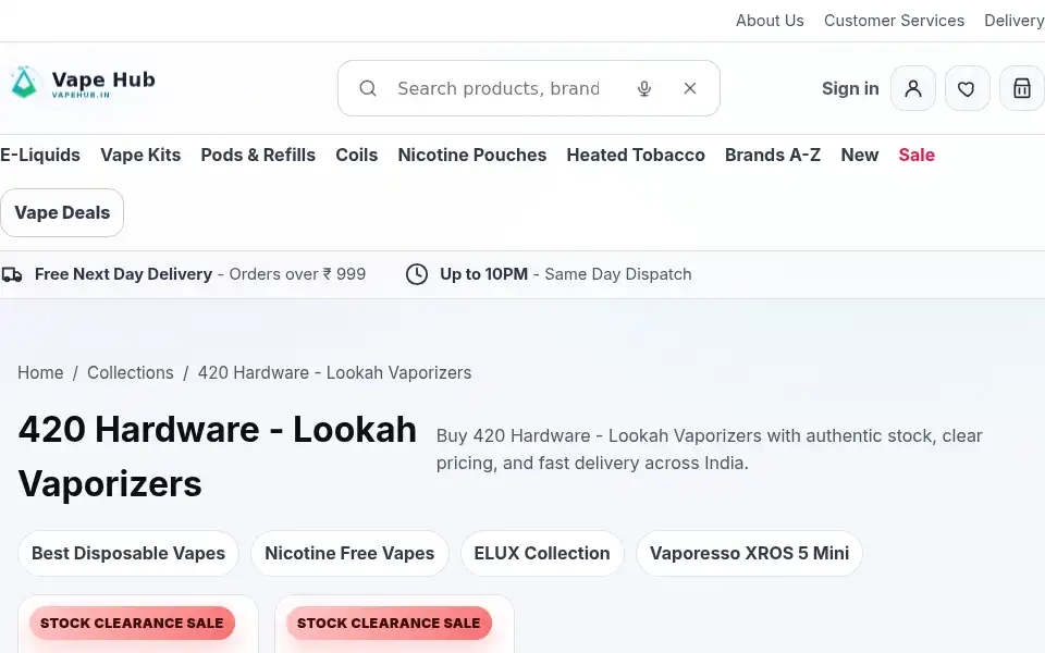 Screenshot of vapehub.in