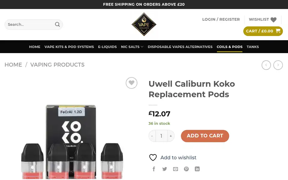 Screenshot of vapesquare.co.uk