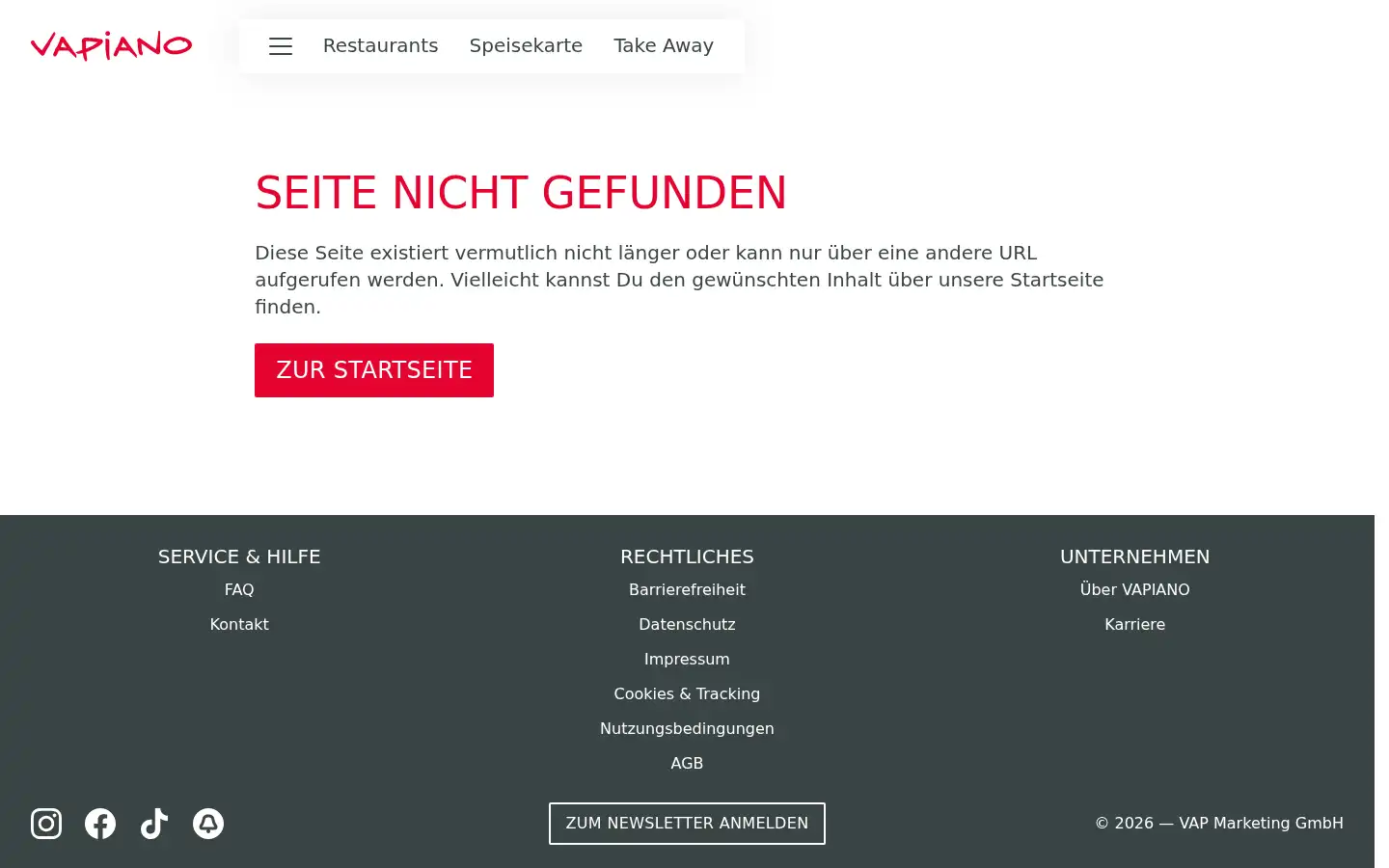 Screenshot of vapiano.de