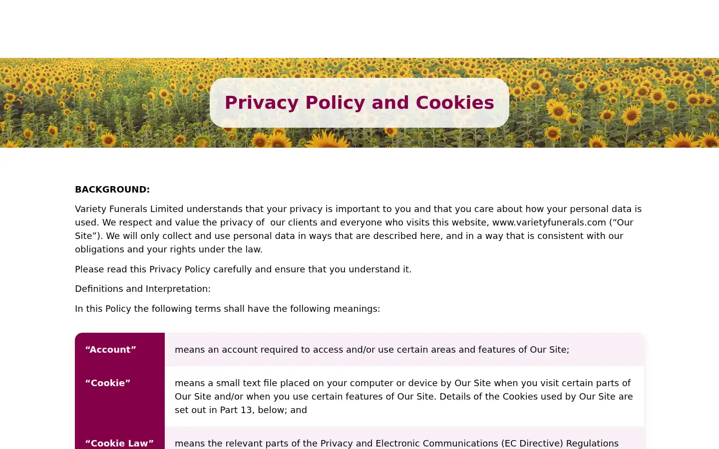 Screenshot of varietyfunerals.com