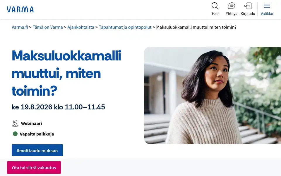 Screenshot of varma.fi
