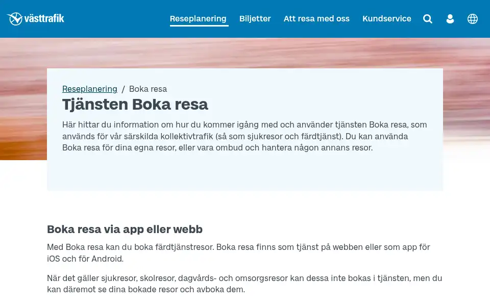 Screenshot of vasttrafik.se