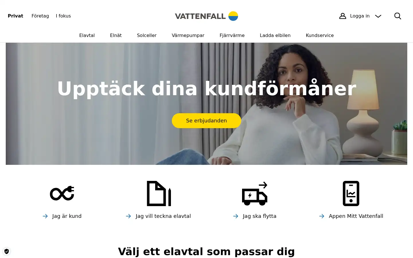 Screenshot of vattenfall.se
