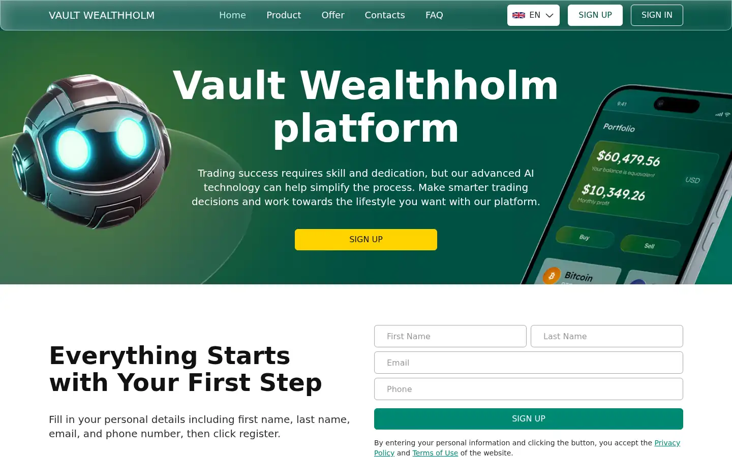Screenshot of vault-wealthholm.com