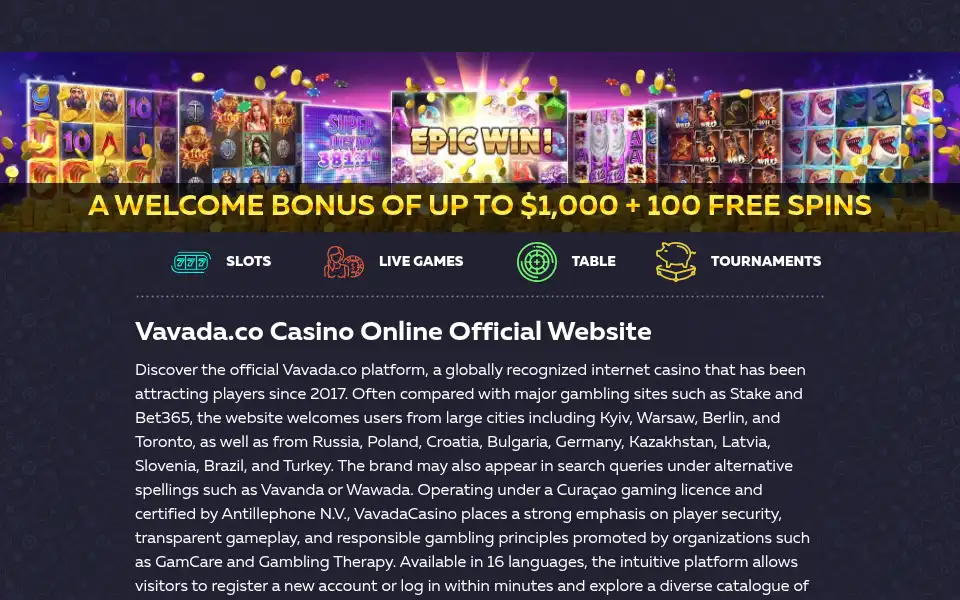 Screenshot of vavada.co