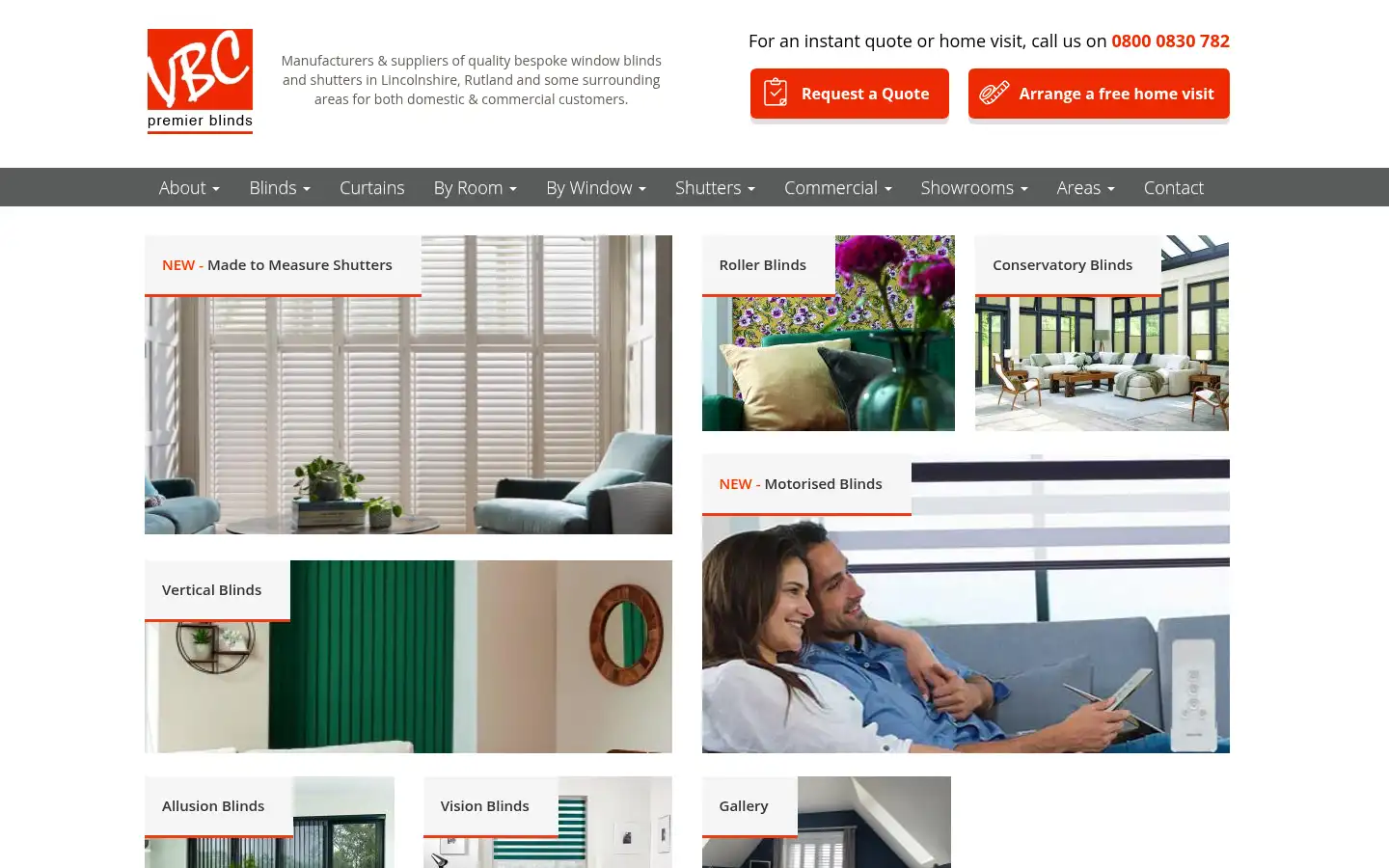 Screenshot of vbcpremierblinds.co.uk