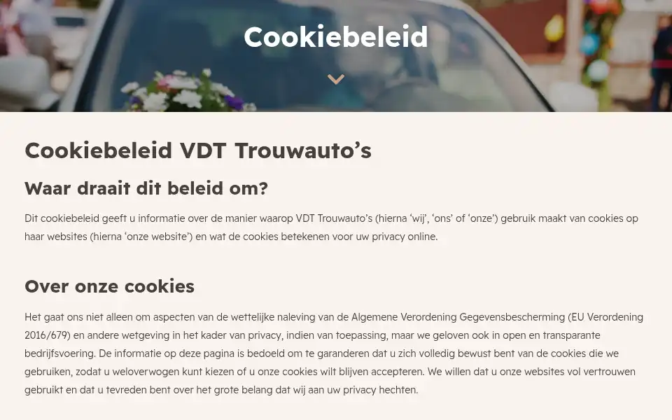 Screenshot of vdt-trouwautos.nl