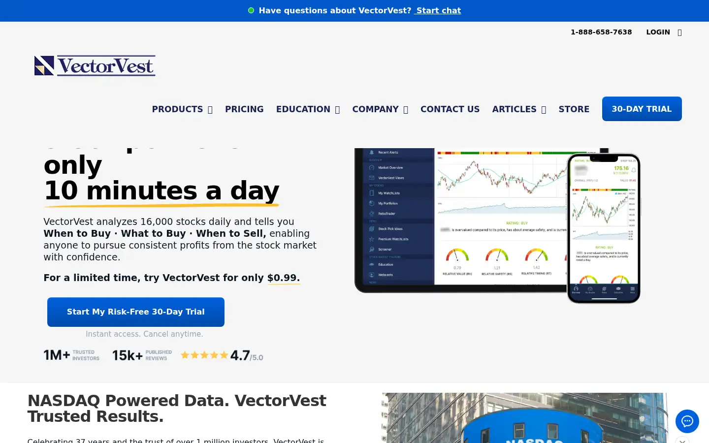 Screenshot of vectorvest.com