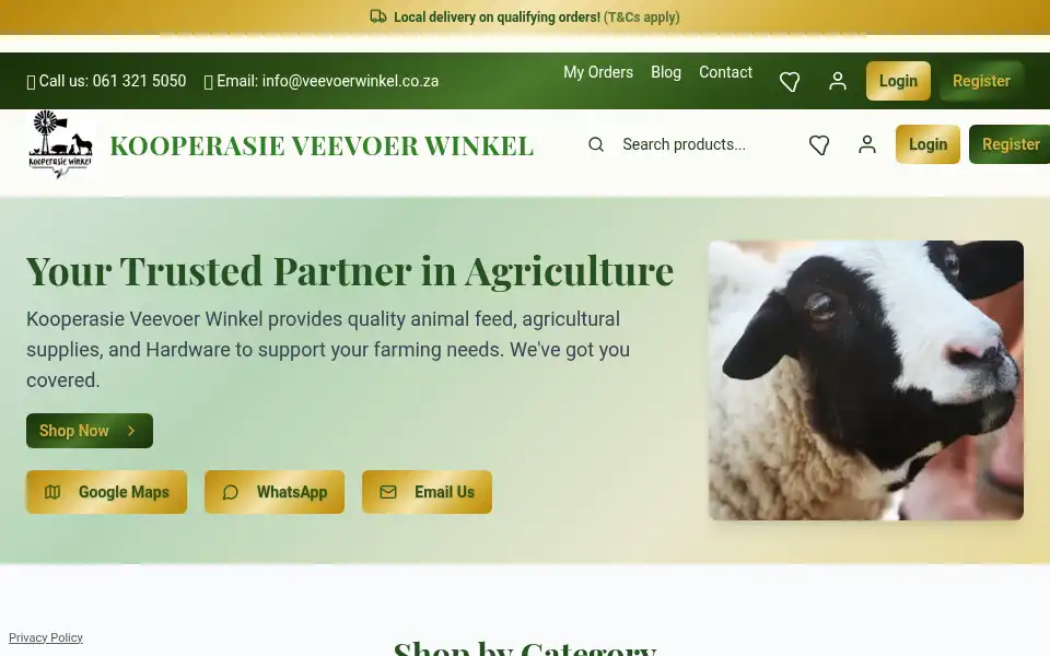 Screenshot of veevoerwinkel.co.za