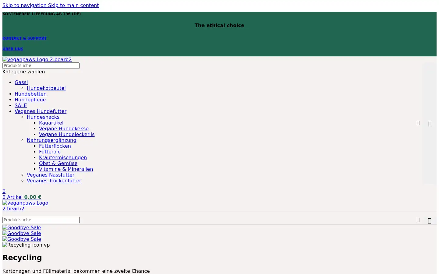 Screenshot of veganpaws.de