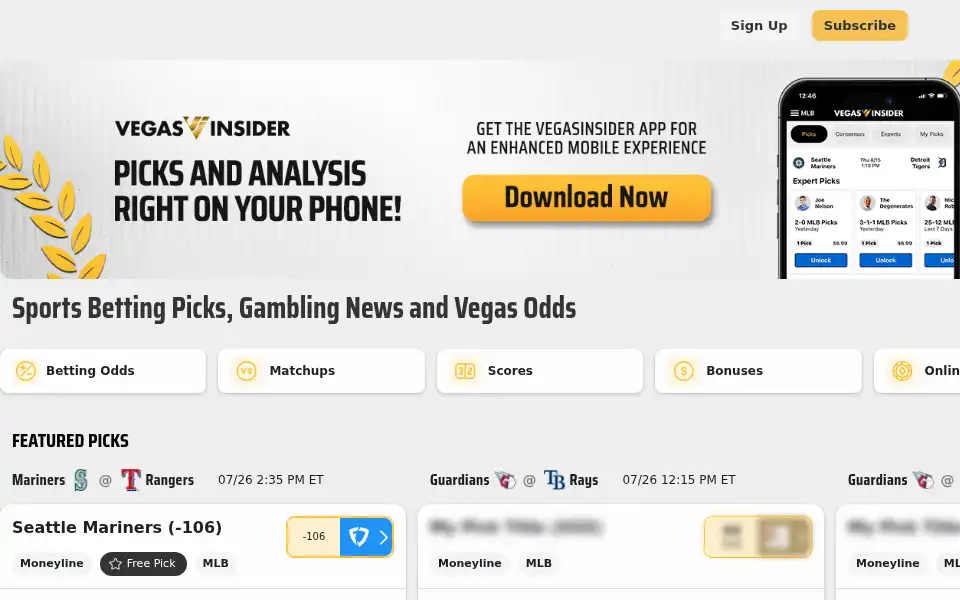 Screenshot of vegasinsider.com