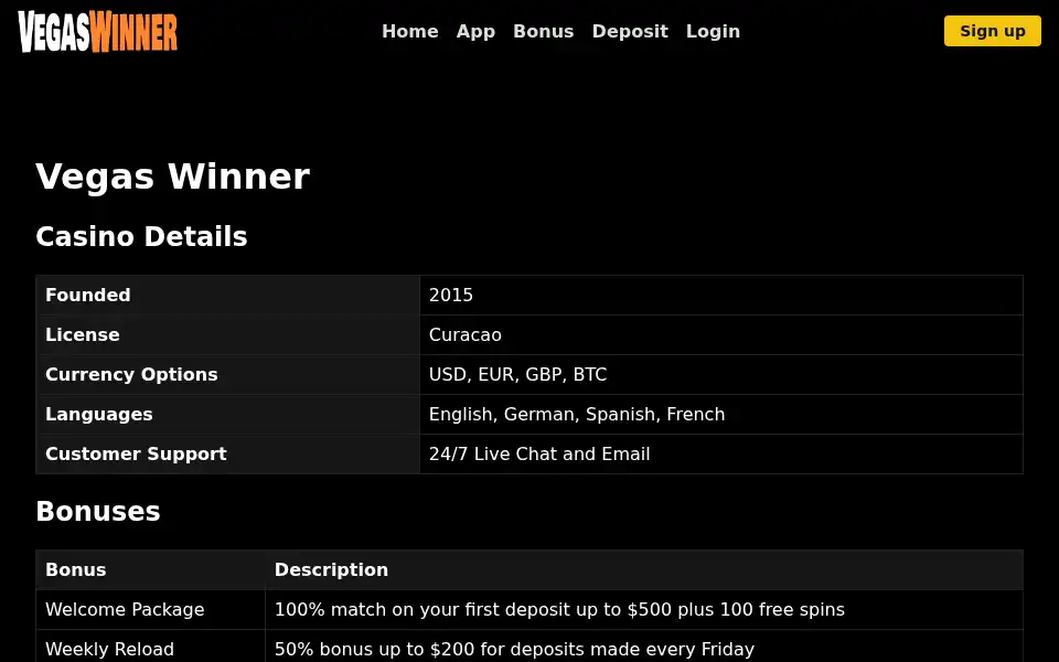 Screenshot of vegaswinner.bet