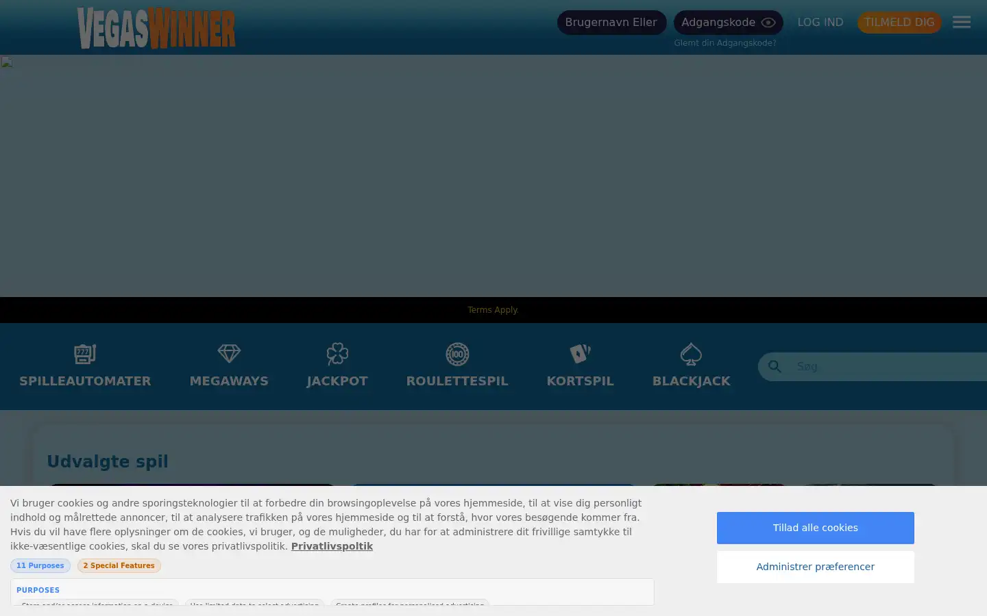 Screenshot of vegaswinner.dk