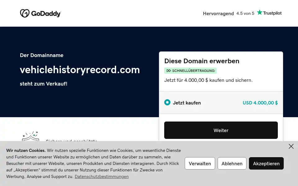 Screenshot of vehiclehistoryrecord.com