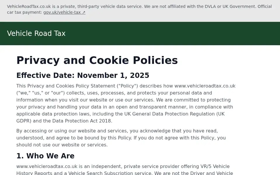 Screenshot of vehicleroadtax.co.uk