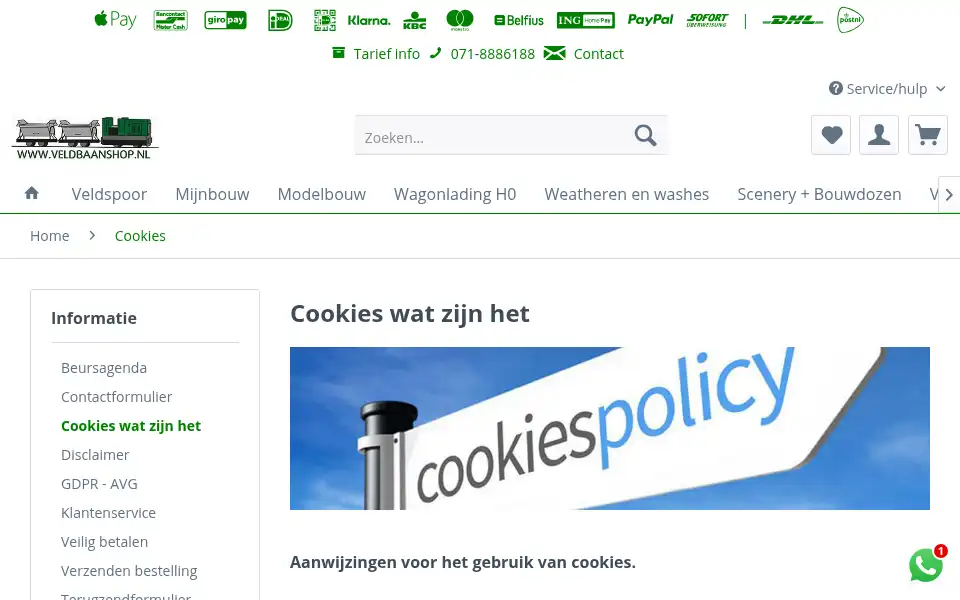 Screenshot of veldbaanshop.nl