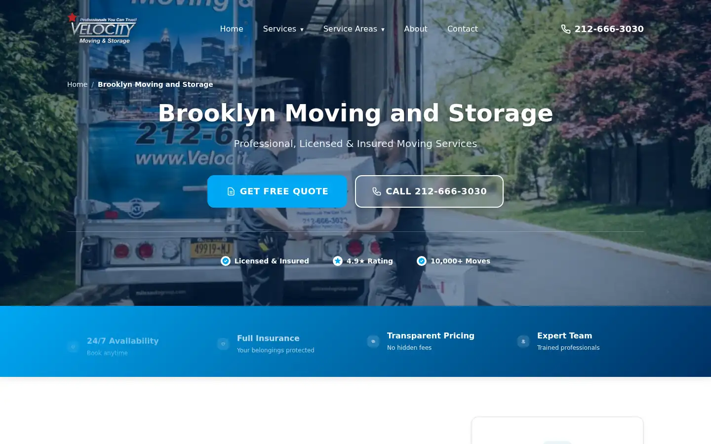 Screenshot of velocitymoving.com