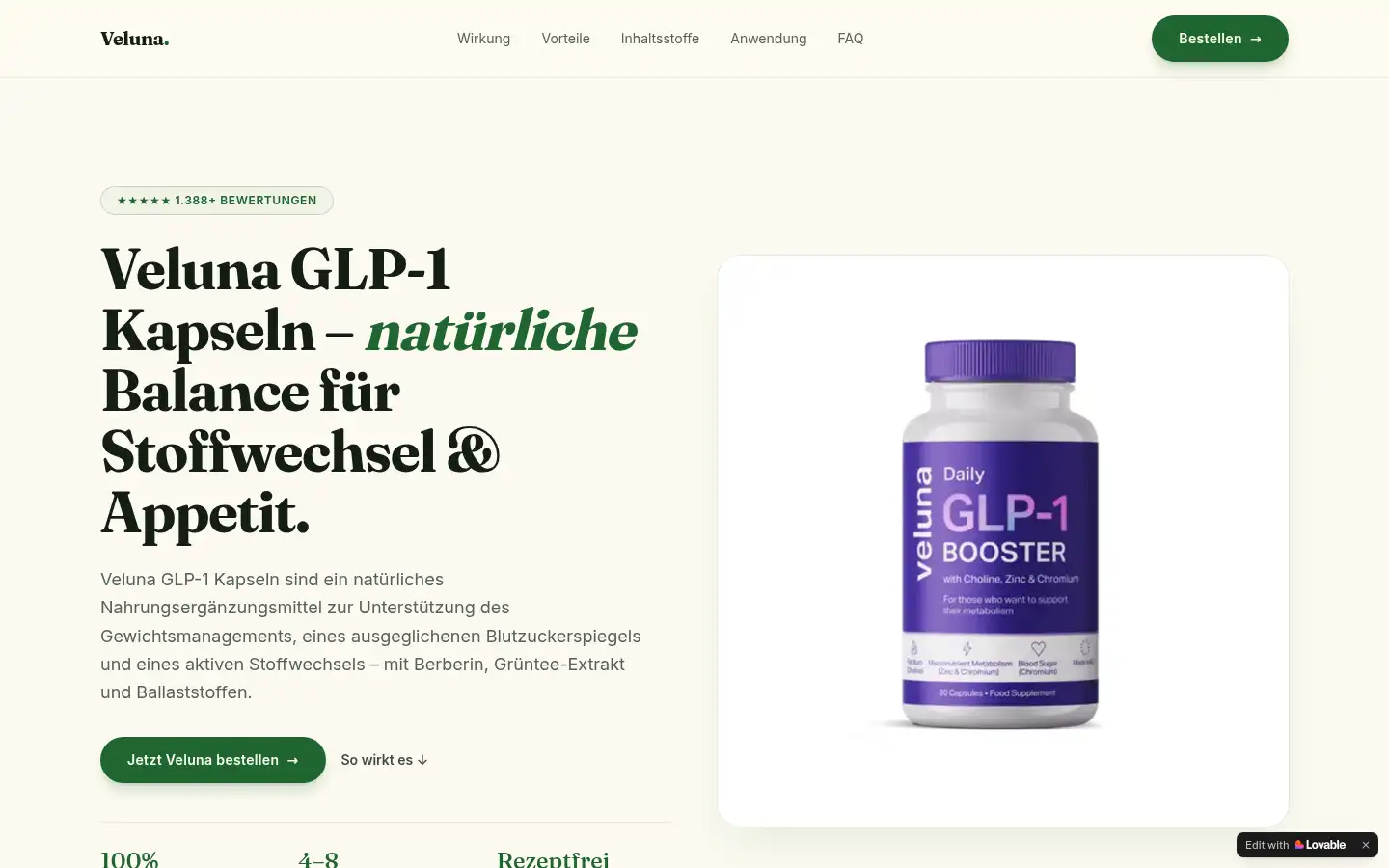 Screenshot of veluna-glp-1.lovable.app