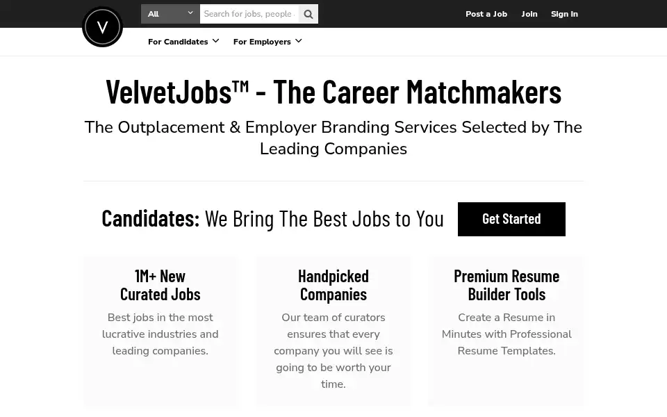 Screenshot of velvetjobs.com
