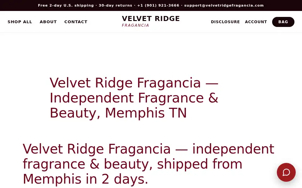 Screenshot of velvetridgefragancia.com
