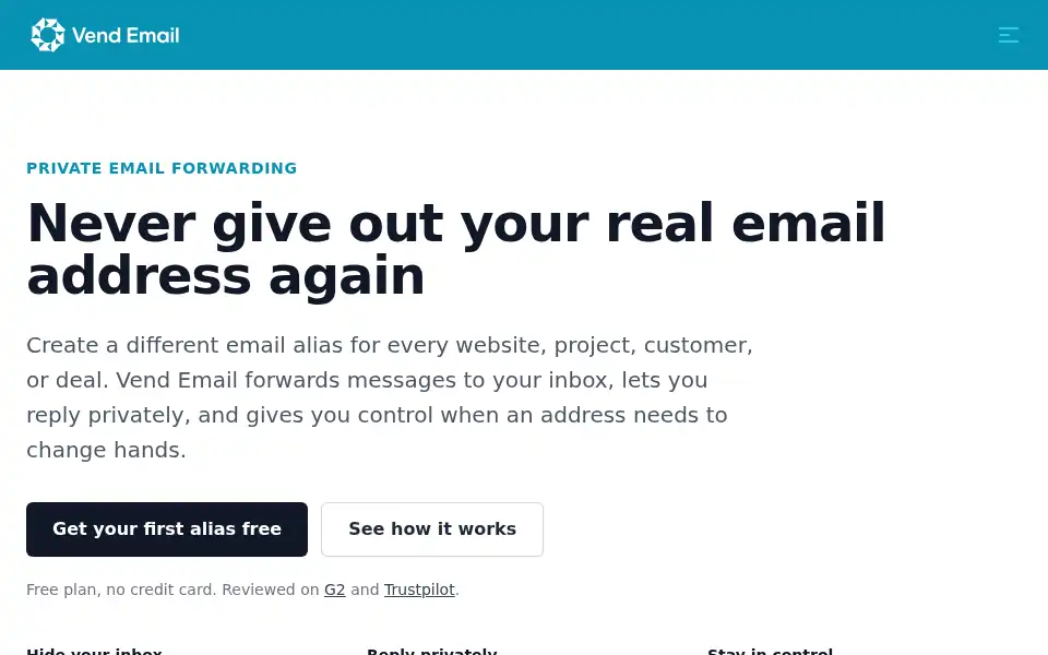 Screenshot of vend.email