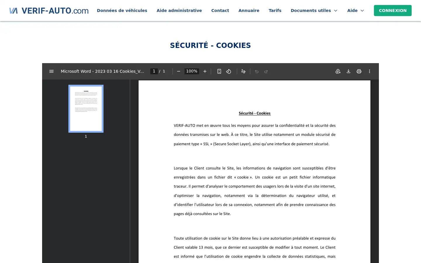 Screenshot of verif-auto.com