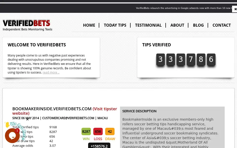 Screenshot of verifiedbets.com