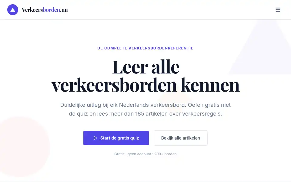 Screenshot of verkeersborden.nu