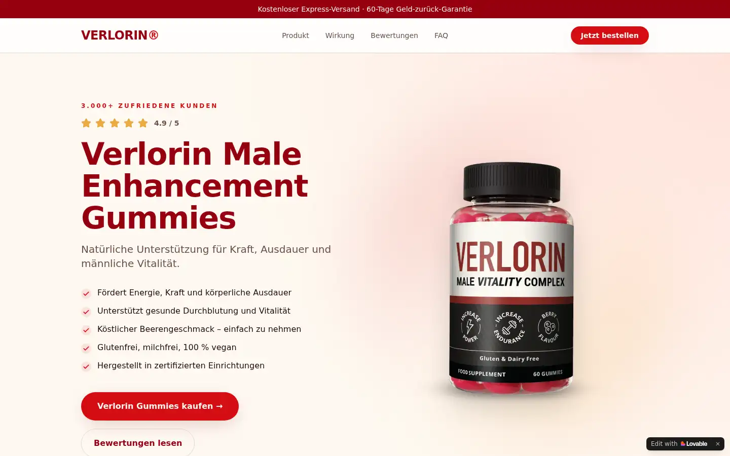 Screenshot of verlorin-gummies.lovable.app