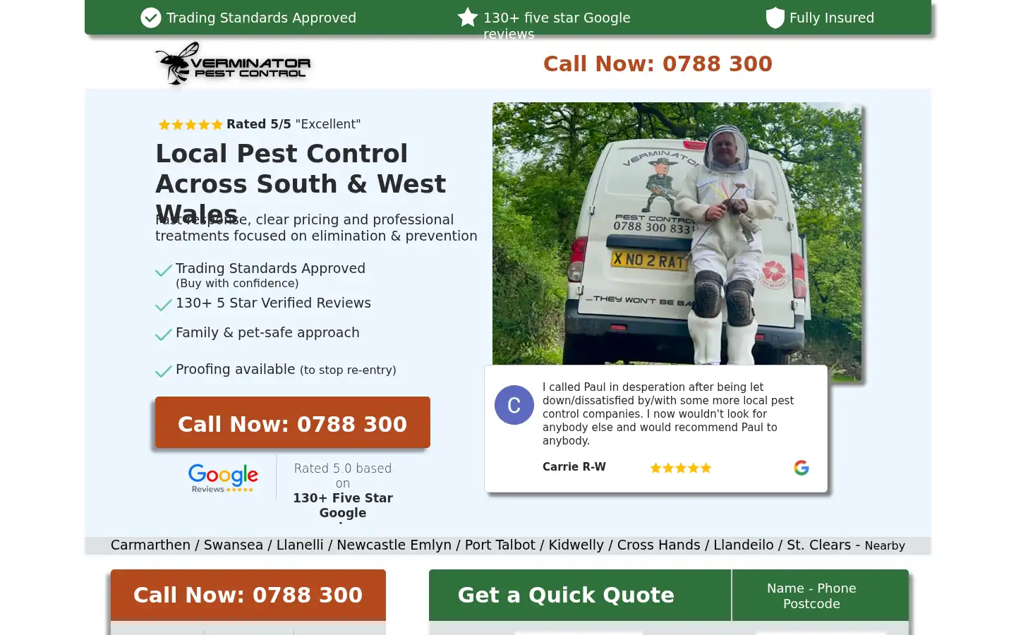 Screenshot of verminatorpestcontrol.co.uk