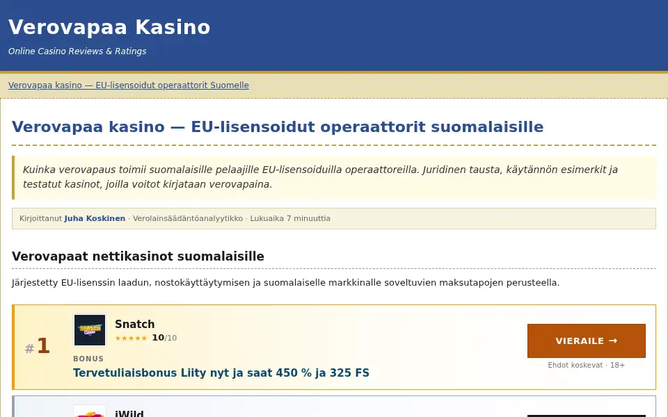Screenshot of verovapaakasino.net