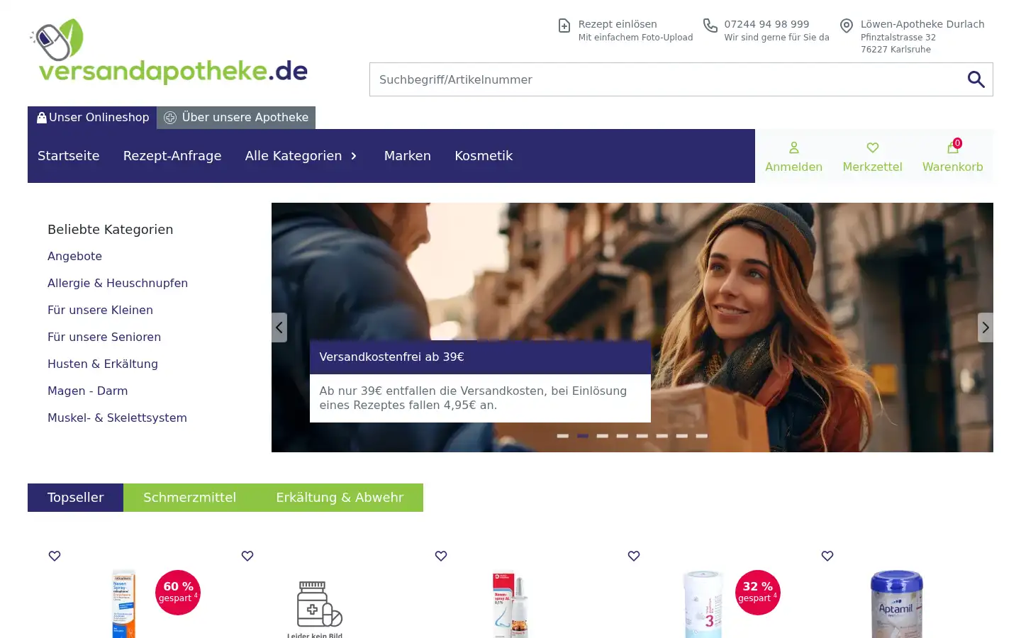 Screenshot of versandapotheke.de
