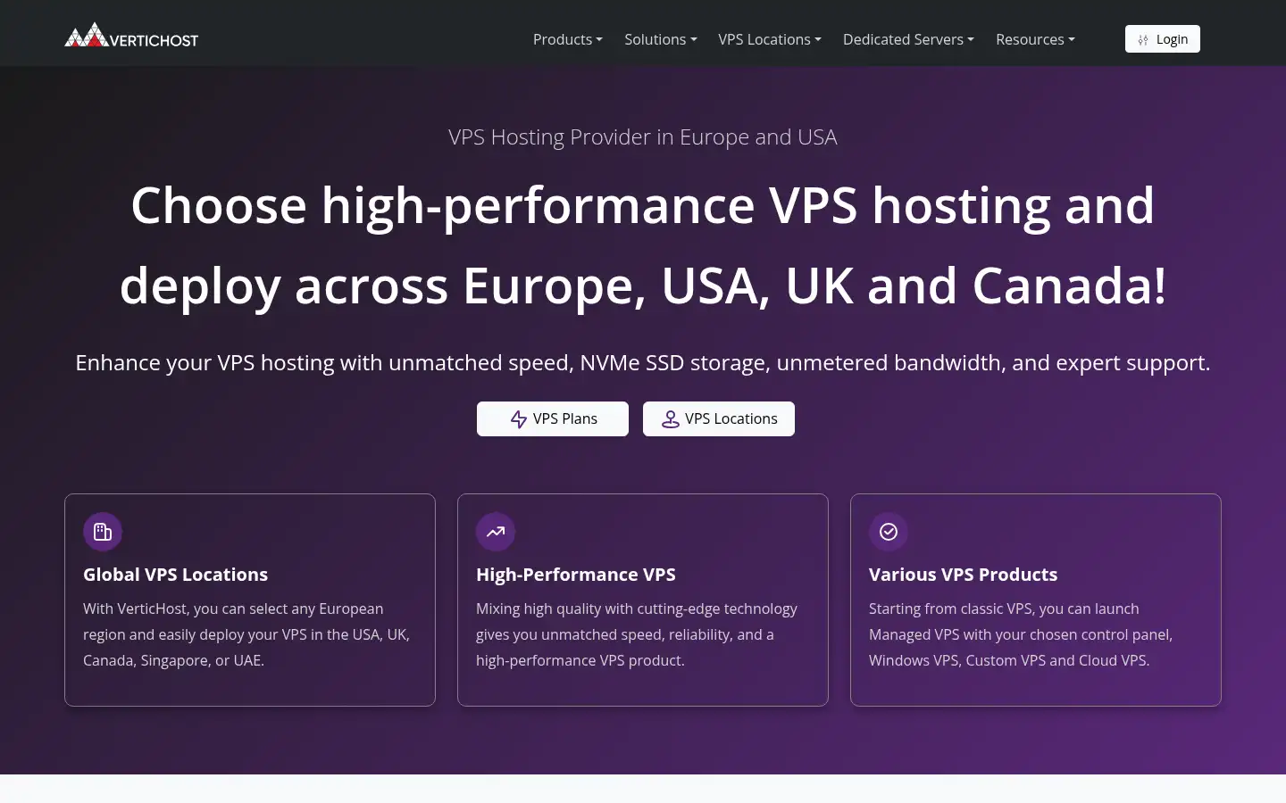 Screenshot of vertichost.com