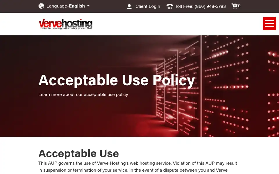 Screenshot of vervehosting.com