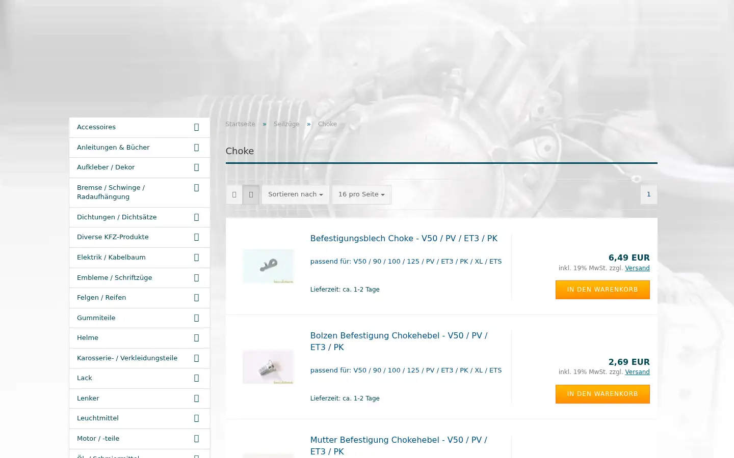 Screenshot of vespa-schmiede.de