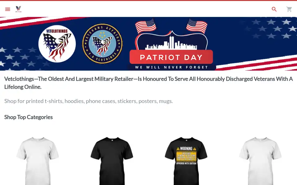 Screenshot of vetclothings.com