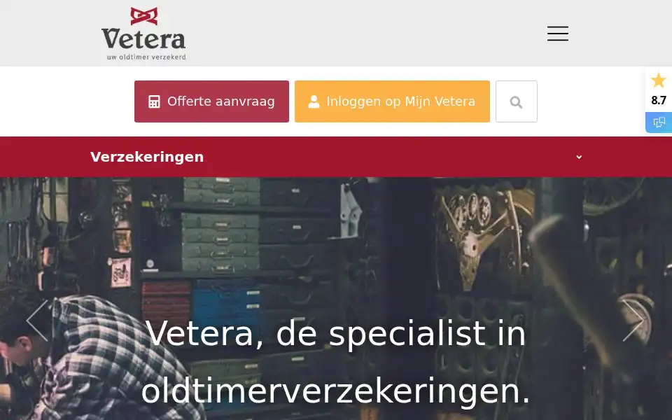 Screenshot of vetera-oldtimerverzekeringen.nl
