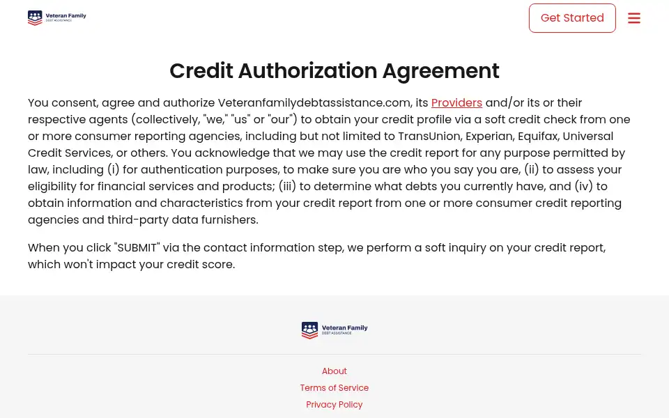 Screenshot of veteranfamilydebtassistance.com