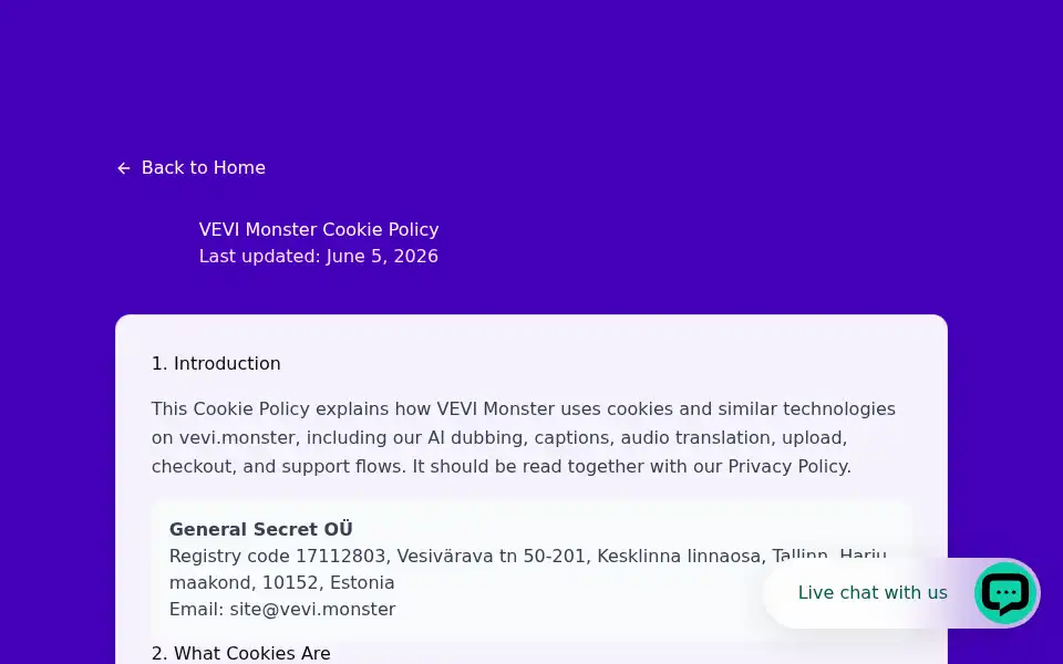 Screenshot of vevi.monster