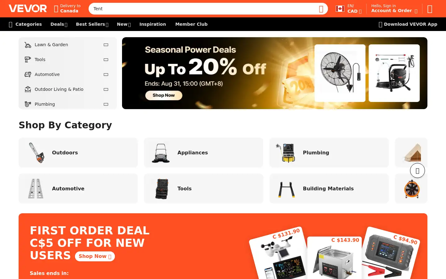 Screenshot of vevor.ca