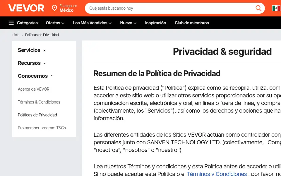 Screenshot of vevor.mx